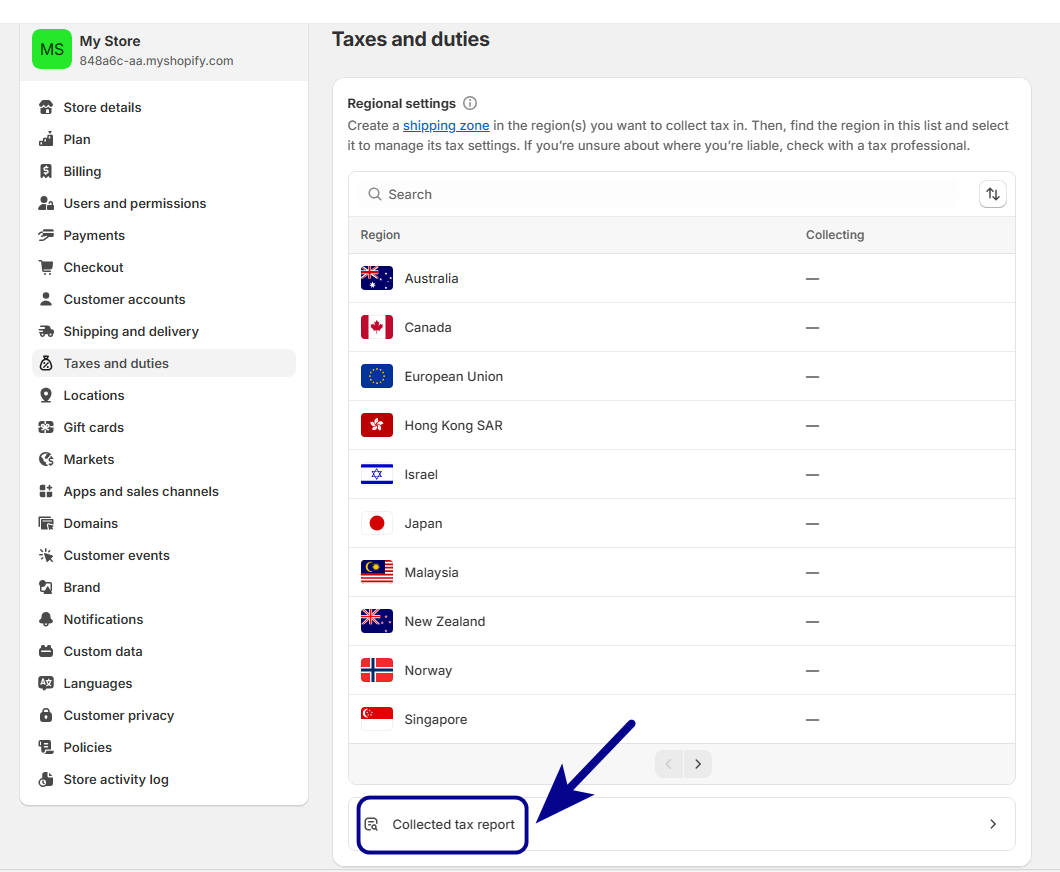 set up dropshipping sales tax in Shopify